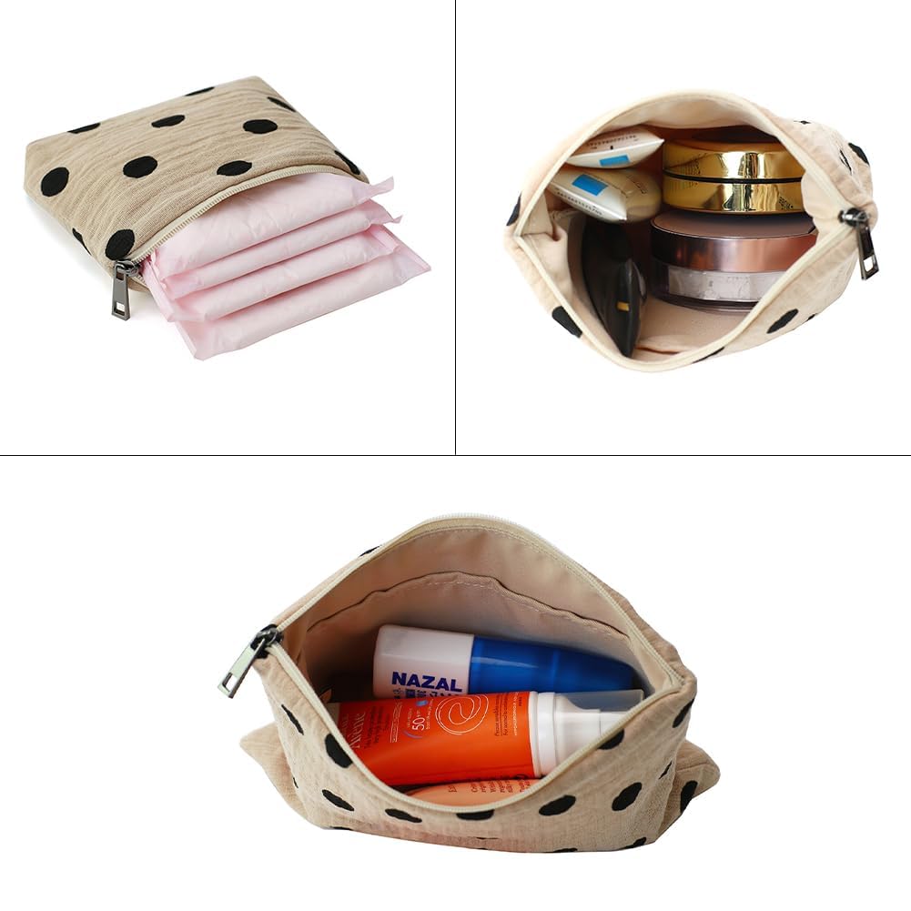 BBORGDC Small Cosmetic Bag Set of 3 for Purse, Beige Polka Dot Cotton Makeup Bags, 3 Sizes Zipper Pouch Organizer for Travel & Toiletries, Gift for Her Birthday, Bridesmaid & Best Friend - thewildfolk BBORGDC Small Cosmetic Bag Set of 3 for Purse, Beige Polka Dot Cotton Makeup Bags, 3 Sizes Zipper Pouch Organizer for Travel & Toiletries, Gift for Her Birthday, Bridesmaid & Best Friend