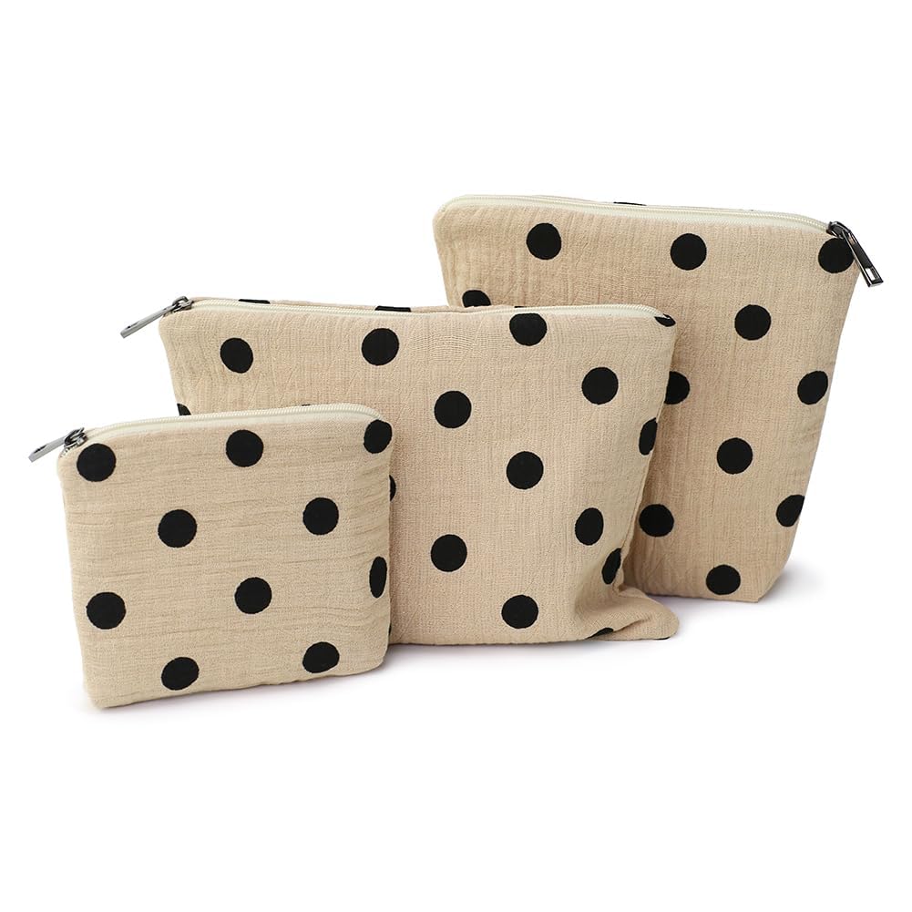 BBORGDC Small Cosmetic Bag Set of 3 for Purse, Beige Polka Dot Cotton Makeup Bags, 3 Sizes Zipper Pouch Organizer for Travel & Toiletries, Gift for Her Birthday, Bridesmaid & Best Friend - thewildfolk BBORGDC Small Cosmetic Bag Set of 3 for Purse, Beige Polka Dot Cotton Makeup Bags, 3 Sizes Zipper Pouch Organizer for Travel & Toiletries, Gift for Her Birthday, Bridesmaid & Best Friend