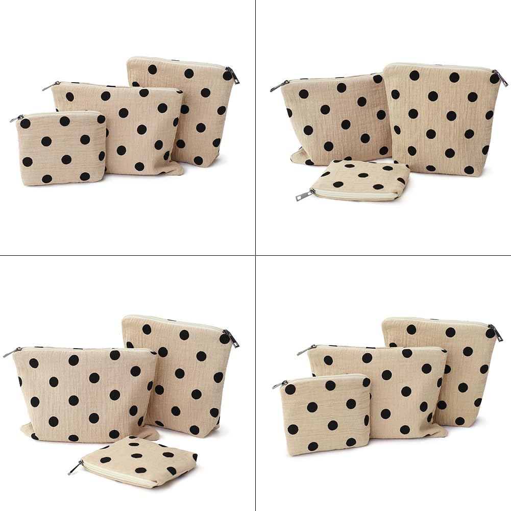 BBORGDC Small Cosmetic Bag Set of 3 for Purse, Beige Polka Dot Cotton Makeup Bags, 3 Sizes Zipper Pouch Organizer for Travel & Toiletries, Gift for Her Birthday, Bridesmaid & Best Friend - thewildfolk BBORGDC Small Cosmetic Bag Set of 3 for Purse, Beige Polka Dot Cotton Makeup Bags, 3 Sizes Zipper Pouch Organizer for Travel & Toiletries, Gift for Her Birthday, Bridesmaid & Best Friend