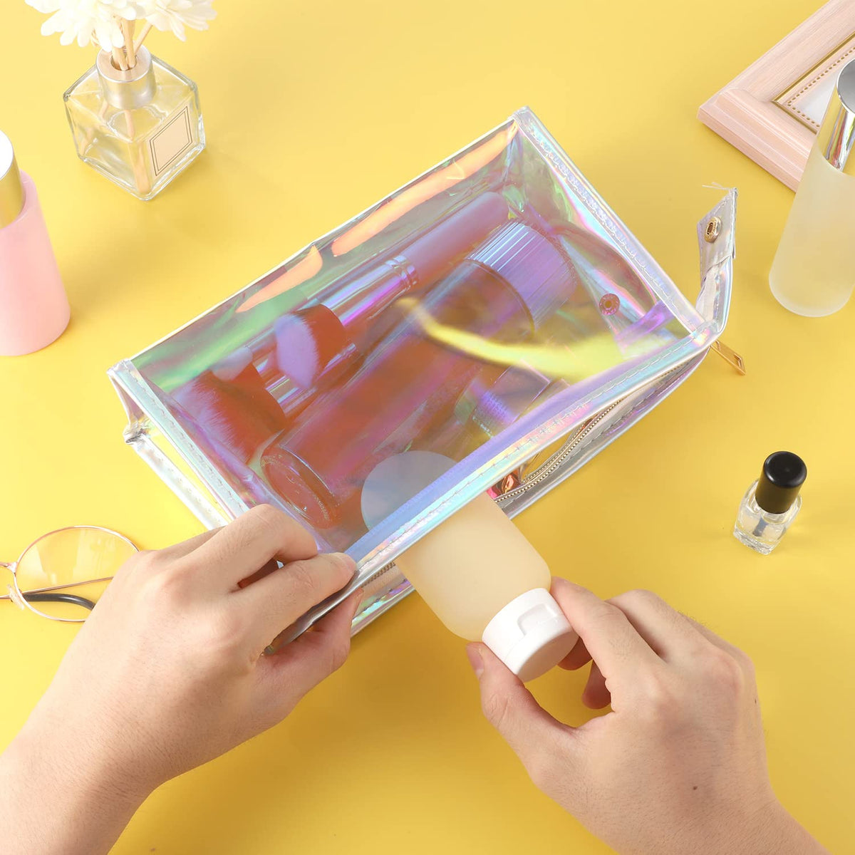BESARME 10 Pack Holographic Makeup Bags, Clear PVC Zipper Pouches - thewildfolk BESARME 10 Pack Holographic Makeup Bags, Clear PVC Zipper Pouches