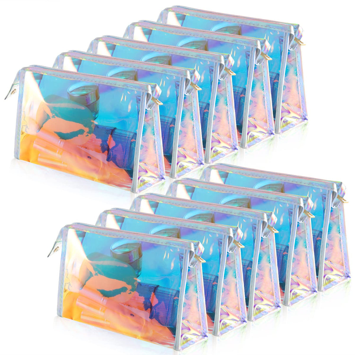 BESARME 10 Pack Holographic Makeup Bags, Clear PVC Zipper Pouches - thewildfolk BESARME 10 Pack Holographic Makeup Bags, Clear PVC Zipper Pouches