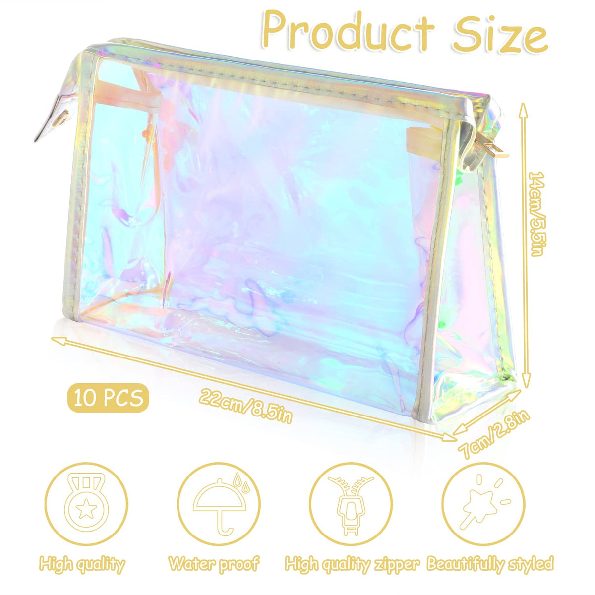 BESARME 10 Pack Holographic Makeup Bags, Clear PVC Zipper Pouches - thewildfolk BESARME 10 Pack Holographic Makeup Bags, Clear PVC Zipper Pouches