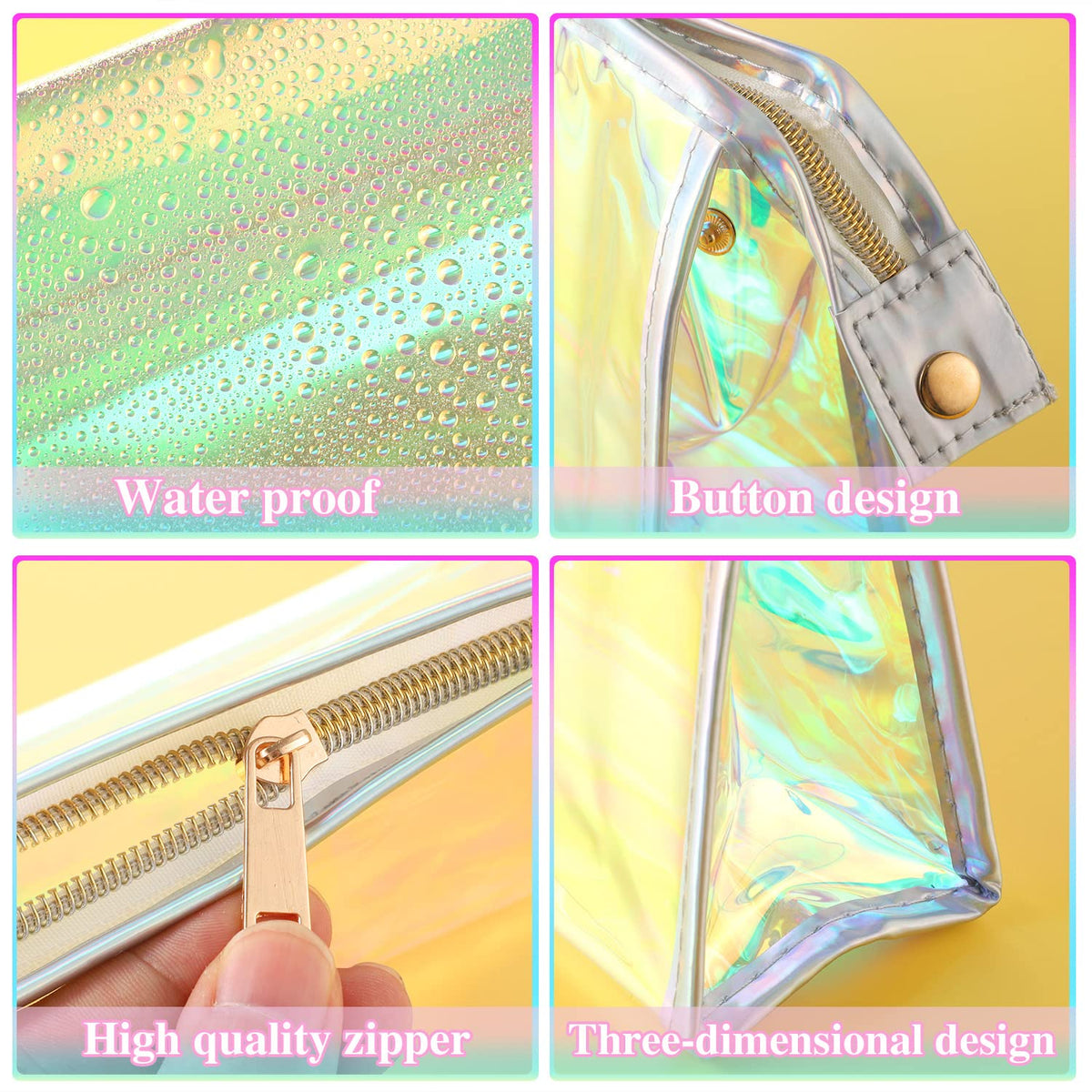 BESARME 10 Pack Holographic Makeup Bags, Clear PVC Zipper Pouches - thewildfolk BESARME 10 Pack Holographic Makeup Bags, Clear PVC Zipper Pouches