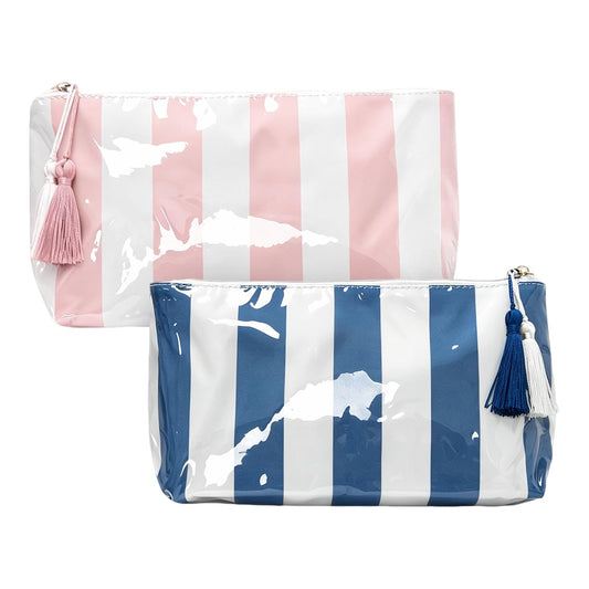 Beyinkoy Waterproof Makeup Bags, 2 PCS Striped Large Capacity Makeup Bag for Purse with Tassel Zipper, PVC Travel Toiletry Organizer Bag - thewildfolk Beyinkoy Waterproof Makeup Bags, 2 PCS Striped Large Capacity Makeup Bag for Purse with Tassel Zipper, PVC Travel Toiletry Organizer Bag
