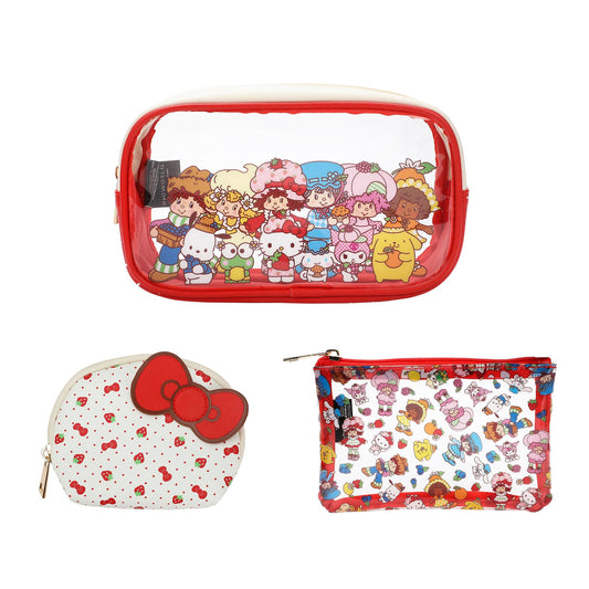 Bioworld Sanrio Hello Kitty And Friends Strawberry Shortcake 3 Piece Cosmetic Bag Set 9" - thewildfolk Bioworld Sanrio Hello Kitty And Friends Strawberry Shortcake 3 Piece Cosmetic Bag Set 9"