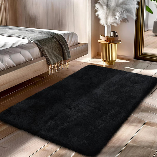 Black 2x4 Area Rugs for Bedroom, Fluffy Shag Rug Small Rug Bedroom Carpet - thewildfolk Black 2x4 Area Rugs for Bedroom, Fluffy Shag Rug Small Rug Bedroom Carpet
