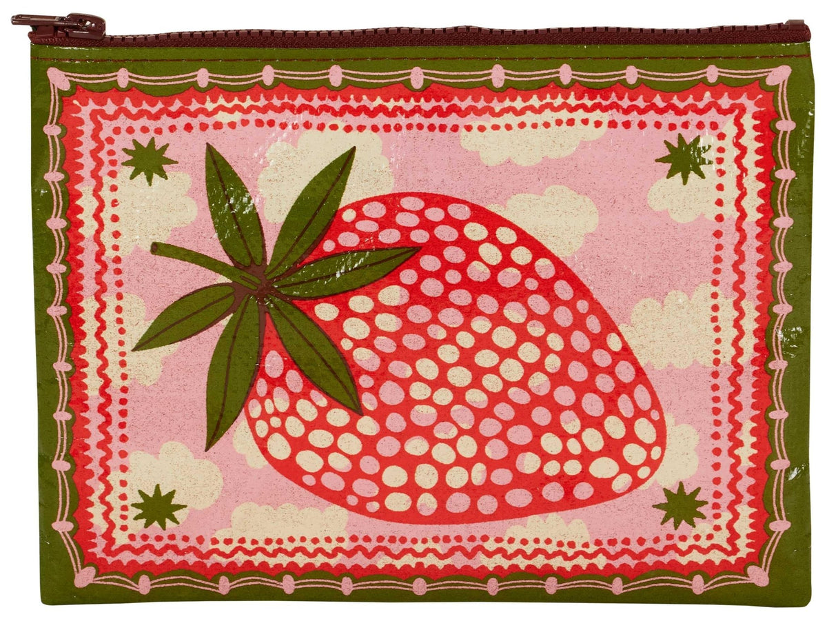 Blue Q Zipper Pouch Cosmetic Bag for Women, Travel and Everyday Essentials, Purse Accessory Storage for Makeup or Toiletries, Made from 95% Recycled Plastic, Strawberry, 7.25" h x 9.5" w - thewildfolk Blue Q Zipper Pouch Cosmetic Bag for Women, Travel and Everyday Essentials, Purse Accessory Storage for Makeup or Toiletries, Made from 95% Recycled Plastic, Strawberry, 7.25" h x 9.5" w