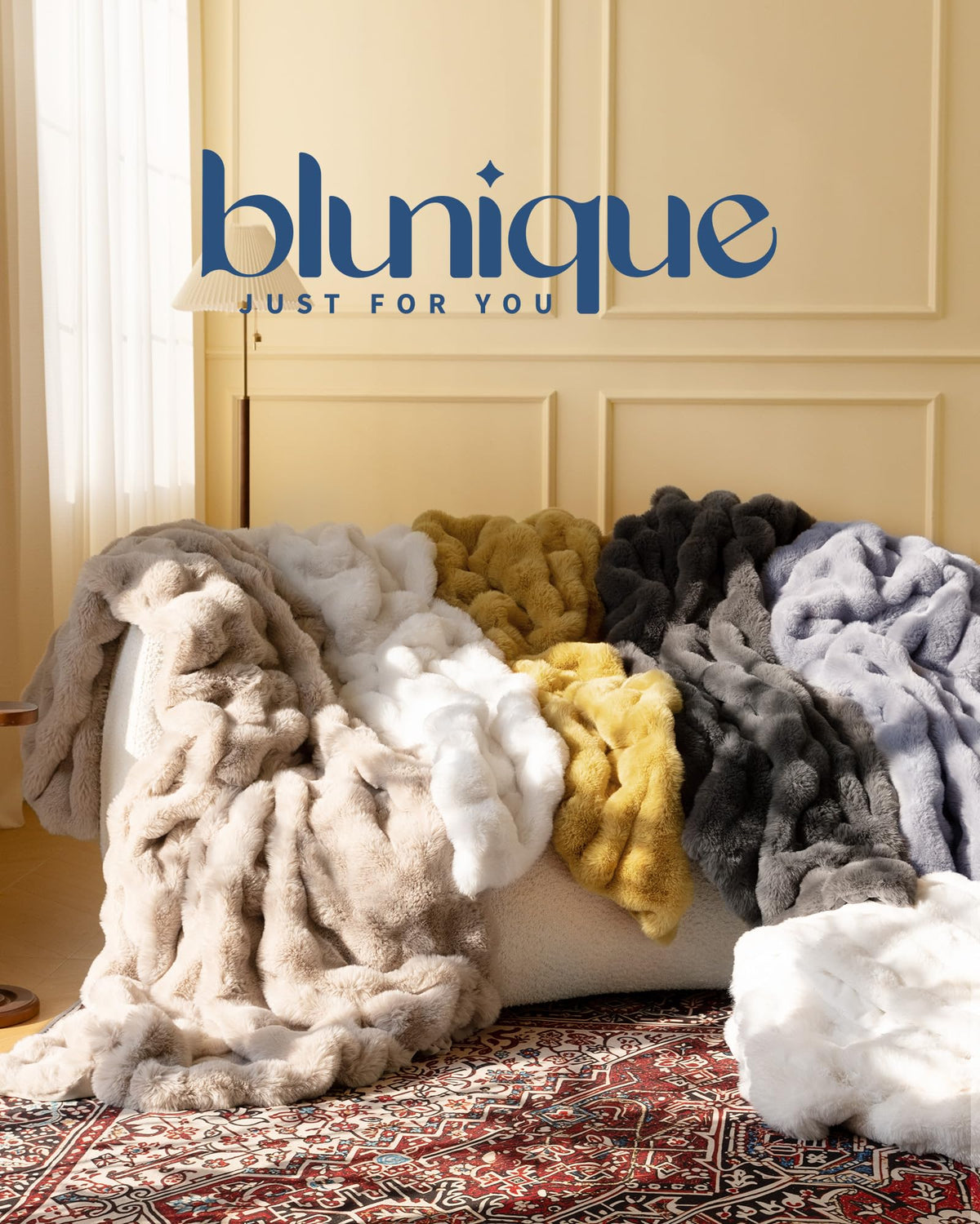blunique Ultra Soft Cozy Faux Fur Throw Blanket, Fuzzy Plush Thick Bubble Blanket, Luxury Fluffy Blanket for Couch, Sofa, Bedroom, and Living Room, 50x60 Inches, Cream White - thewildfolk blunique Ultra Soft Cozy Faux Fur Throw Blanket, Fuzzy Plush Thick Bubble Blanket, Luxury Fluffy Blanket for Couch, Sofa, Bedroom, and Living Room, 50x60 Inches, Cream White