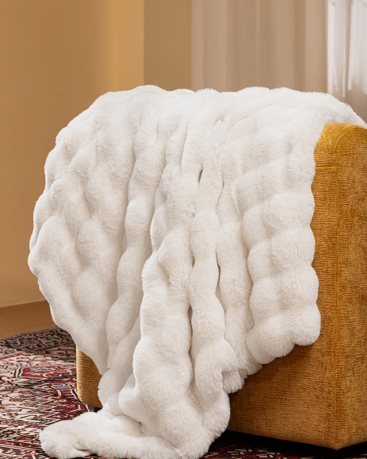 blunique Ultra Soft Cozy Faux Fur Throw Blanket, Fuzzy Plush Thick Bubble Blanket, Luxury Fluffy Blanket for Couch, Sofa, Bedroom, and Living Room, 50x60 Inches, Cream White - thewildfolk blunique Ultra Soft Cozy Faux Fur Throw Blanket, Fuzzy Plush Thick Bubble Blanket, Luxury Fluffy Blanket for Couch, Sofa, Bedroom, and Living Room, 50x60 Inches, Cream White