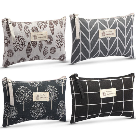 Boao 4 Pcs Canvas Makeup Bag Small Cosmetic Pouch for Purse,Big,Natural - thewildfolk Boao 4 Pcs Canvas Makeup Bag Small Cosmetic Pouch for Purse,Big,Natural