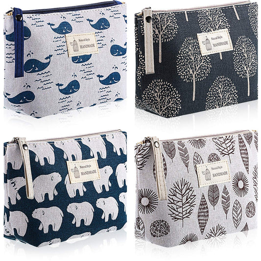 Boao 4 Pcs Canvas Makeup Bag Small Cosmetic Pouch for Purse,Small,Animals - thewildfolk Boao 4 Pcs Canvas Makeup Bag Small Cosmetic Pouch for Purse,Small,Animals
