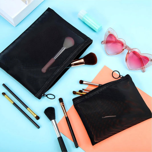 Boao 6 Pieces Mesh Zipper Makeup Bag Set For Travel, Black - thewildfolk Boao 6 Pieces Mesh Zipper Makeup Bag Set For Travel, Black