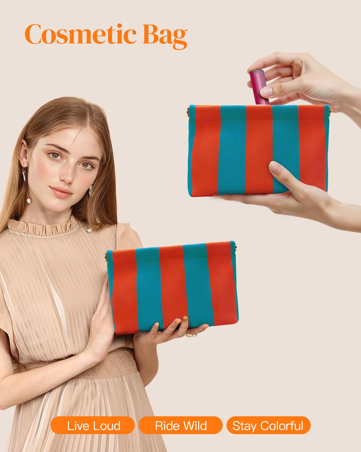 bohunono Small Makeup Bag for Purse,Cute Travel Makeup Pouch, Perfect Cosmetic & Toiletry Bag for Women, Lipstick Case & Brush Holder, Mini Vanity Organizer(LB_Dark Orange-Light Blue) - thewildfolk bohunono Small Makeup Bag for Purse,Cute Travel Makeup Pouch, Perfect Cosmetic & Toiletry Bag for Women, Lipstick Case & Brush Holder, Mini Vanity Organizer(LB_Dark Orange-Light Blue)