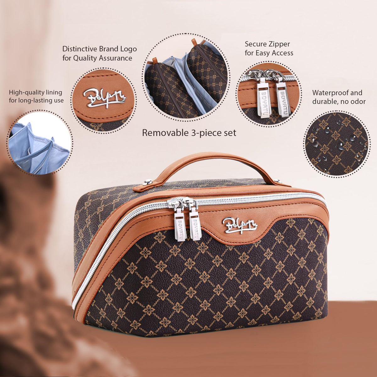 BOYATU Travel Makeup Bag Cosmetic Bags for Women: 3-Piece Make up Bag Set - thewildfolk BOYATU Travel Makeup Bag Cosmetic Bags for Women: 3-Piece Make up Bag Set