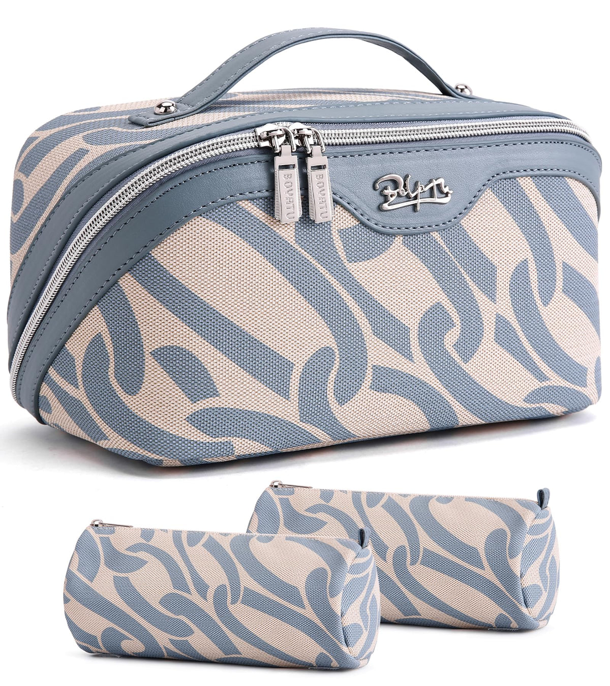 BOYATU Travel Makeup Bag for Women: Large Capacity 3-Piece Cosmetic & Toiletry Organizer - Expands Storage by 50% with 2 Detachable Pouches,Opens Flat for Easy Packing,Waterproof PU Leather(Blue) - thewildfolk BOYATU Travel Makeup Bag for Women: Large Capacity 3-Piece Cosmetic & Toiletry Organizer - Expands Storage by 50% with 2 Detachable Pouches,Opens Flat for Easy Packing,Waterproof PU Leather(Blue)