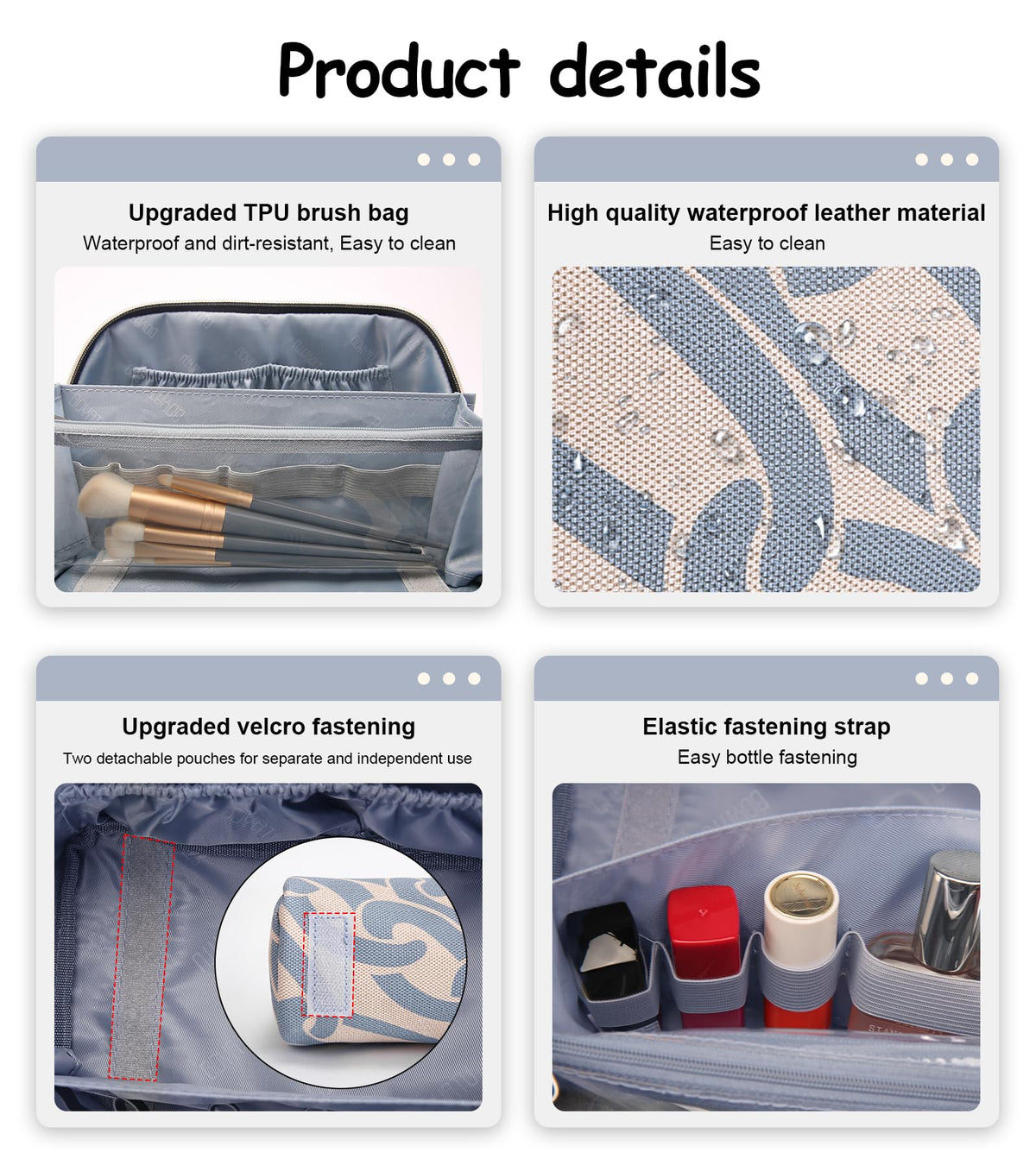 BOYATU Travel Makeup Bag for Women: Large Capacity 3-Piece Cosmetic & Toiletry Organizer - Expands Storage by 50% with 2 Detachable Pouches,Opens Flat for Easy Packing,Waterproof PU Leather(Blue) - thewildfolk BOYATU Travel Makeup Bag for Women: Large Capacity 3-Piece Cosmetic & Toiletry Organizer - Expands Storage by 50% with 2 Detachable Pouches,Opens Flat for Easy Packing,Waterproof PU Leather(Blue)