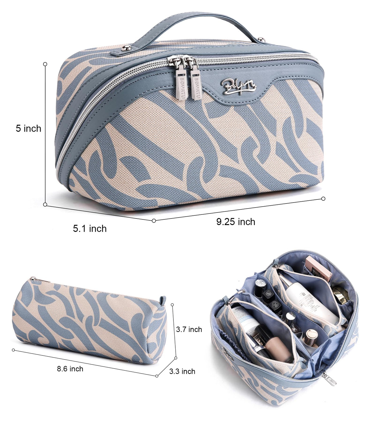 BOYATU Travel Makeup Bag for Women: Large Capacity 3-Piece Cosmetic & Toiletry Organizer - Expands Storage by 50% with 2 Detachable Pouches,Opens Flat for Easy Packing,Waterproof PU Leather(Blue) - thewildfolk BOYATU Travel Makeup Bag for Women: Large Capacity 3-Piece Cosmetic & Toiletry Organizer - Expands Storage by 50% with 2 Detachable Pouches,Opens Flat for Easy Packing,Waterproof PU Leather(Blue)