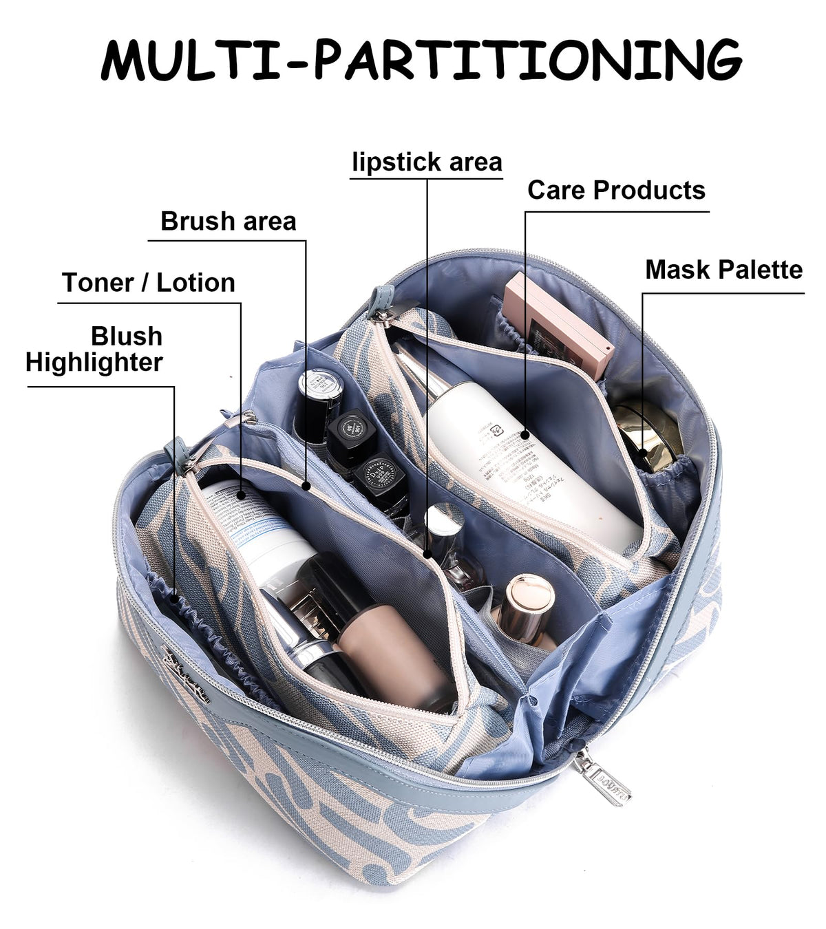 BOYATU Travel Makeup Bag for Women: Large Capacity 3-Piece Cosmetic & Toiletry Organizer - Expands Storage by 50% with 2 Detachable Pouches,Opens Flat for Easy Packing,Waterproof PU Leather(Blue) - thewildfolk BOYATU Travel Makeup Bag for Women: Large Capacity 3-Piece Cosmetic & Toiletry Organizer - Expands Storage by 50% with 2 Detachable Pouches,Opens Flat for Easy Packing,Waterproof PU Leather(Blue)