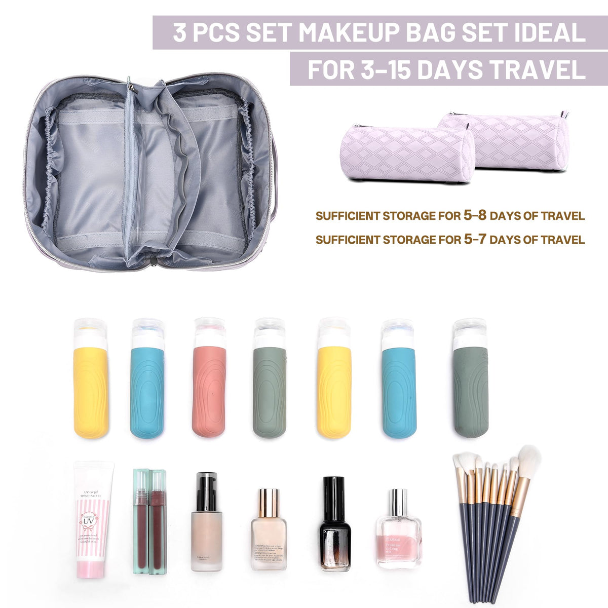 BOYATU Travel Makeup Bag, Large Capacity 3-Piece Cosmetic&Toiletry Bag Set - thewildfolk BOYATU Travel Makeup Bag, Large Capacity 3-Piece Cosmetic&Toiletry Bag Set