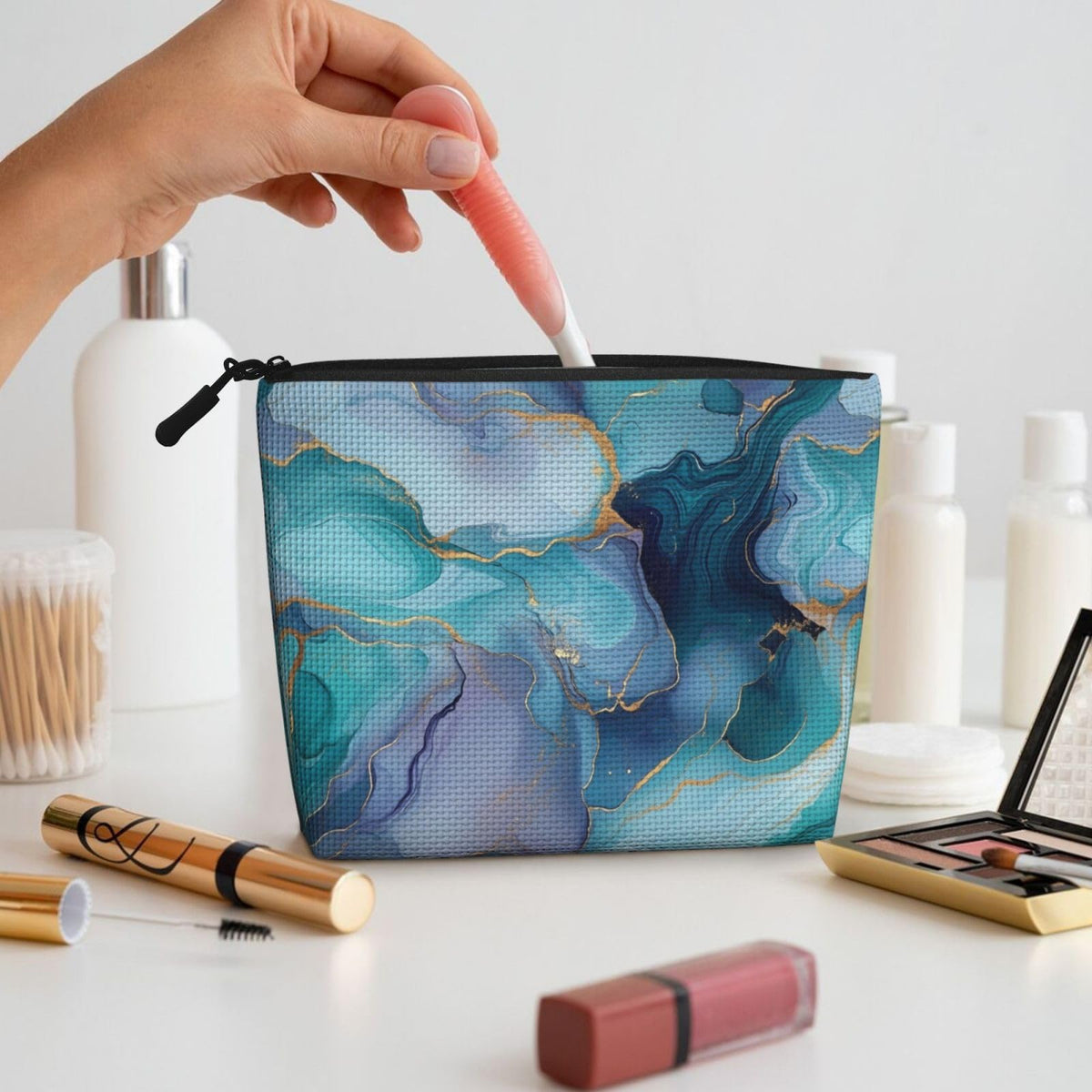 Braytow Blue Marble Classic Print Cosmetic Bags, Waterproof Makeup Storage Pouch for Women Holiday Gifts, 9.45 x 6.7 Inches - thewildfolk Braytow Blue Marble Classic Print Cosmetic Bags, Waterproof Makeup Storage Pouch for Women Holiday Gifts, 9.45 x 6.7 Inches