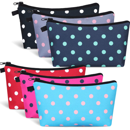 Chuangdi 6 Pieces Makeup Bag Toiletry Pouch Waterproof Cosmetic Bag with Zipper Travel Packing Pouch 8.7 x 5.3 Inch Small Cosmetic Organizer Accessory for Women and Men(Polka Dots Style) - thewildfolk Chuangdi 6 Pieces Makeup Bag Toiletry Pouch Waterproof Cosmetic Bag with Zipper Travel Packing Pouch 8.7 x 5.3 Inch Small Cosmetic Organizer Accessory for Women and Men(Polka Dots Style)