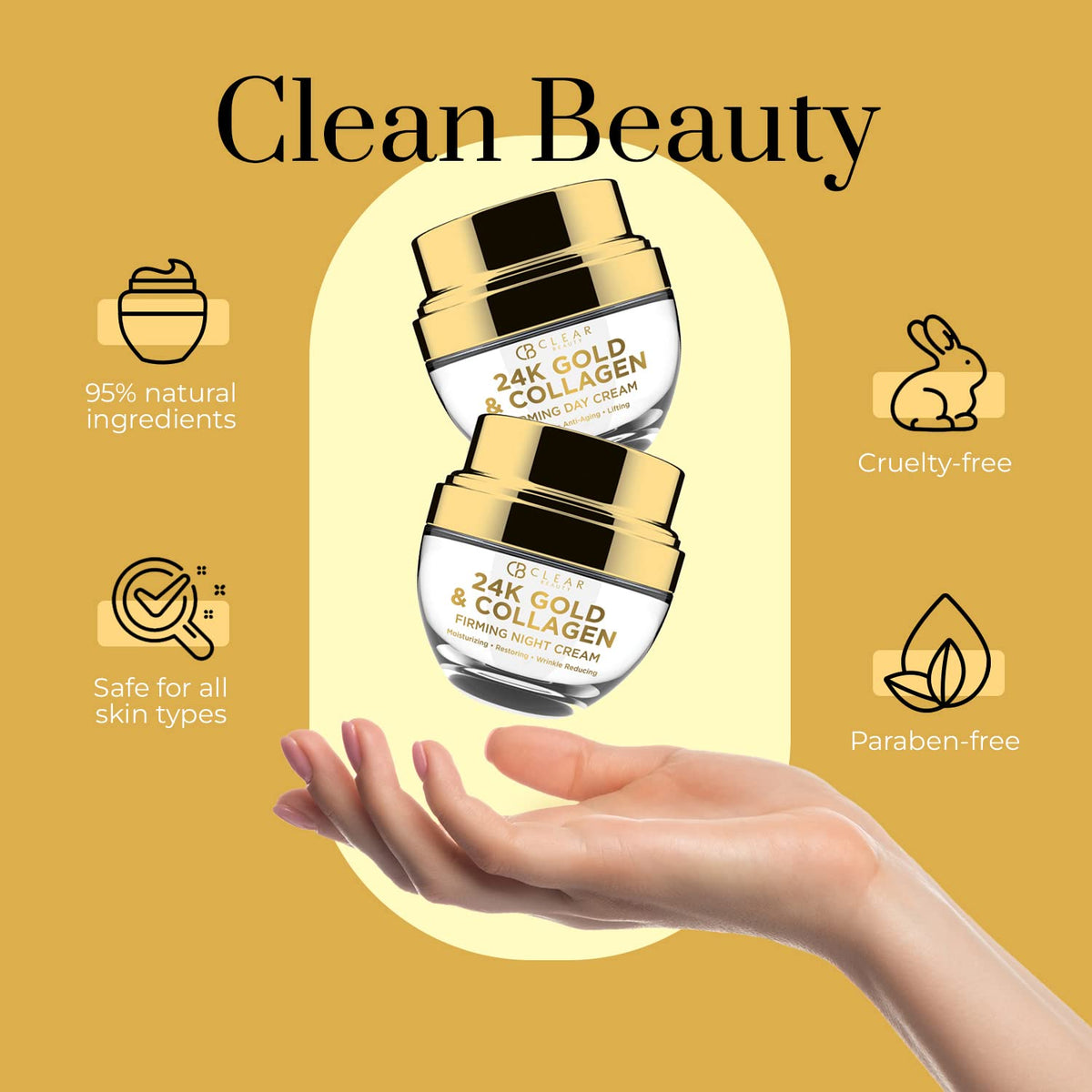 Clear Beauty 24K Gold & Collagen Face Moisturizer - Dermatologist Tested, Anti Aging, Korean Skin Care - Hydrates, Firms, Smooths For Youthful Skin - Vegan, Clean Beauty - Duo Pack - thewildfolk Clear Beauty 24K Gold & Collagen Face Moisturizer - Dermatologist Tested, Anti Aging, Korean Skin Care - Hydrates, Firms, Smooths For Youthful Skin - Vegan, Clean Beauty - Duo Pack