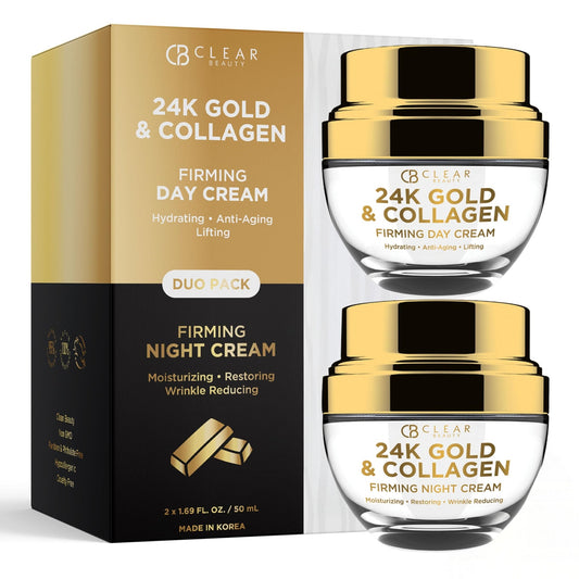 Clear Beauty 24K Gold & Collagen Face Moisturizer - Dermatologist Tested, Anti Aging, Korean Skin Care - Hydrates, Firms, Smooths For Youthful Skin - Vegan, Clean Beauty - Duo Pack - thewildfolk Clear Beauty 24K Gold & Collagen Face Moisturizer - Dermatologist Tested, Anti Aging, Korean Skin Care - Hydrates, Firms, Smooths For Youthful Skin - Vegan, Clean Beauty - Duo Pack