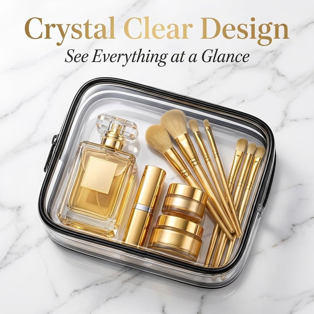 Clear Makeup Bag 4 Pack, TSA Approved Toiletry Bag for Women, Waterproof PVC Cosmetic Pouch Travel Organizer, Clear Bags for Diaper Bag Organizer Purse, Portable Zipper Pouch Set (L+M+M+S) - thewildfolk Clear Makeup Bag 4 Pack, TSA Approved Toiletry Bag for Women, Waterproof PVC Cosmetic Pouch Travel Organizer, Clear Bags for Diaper Bag Organizer Purse, Portable Zipper Pouch Set (L+M+M+S)