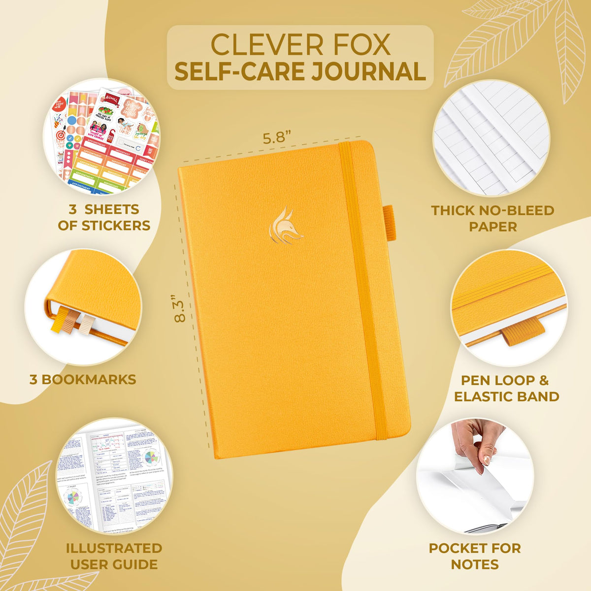 Clever Fox Self-Care Journal for Women, Daily Planner 5.8x8.3 Amber Yellow - thewildfolk Clever Fox Self-Care Journal for Women, Daily Planner 5.8x8.3 Amber Yellow