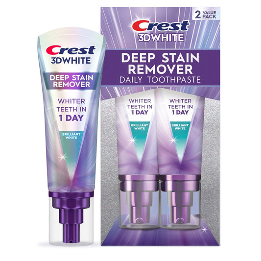 Crest 3D White Deep Stain Remover Toothpaste, Teeth whitening for Adults, 3.1oz, 2 Pack, Sensitivity Safe, Enamel Repair, Cavity Protection, Fluoride Toothpaste, Travel Size Toiletries - thewildfolk Crest 3D White Deep Stain Remover Toothpaste, Teeth whitening for Adults, 3.1oz, 2 Pack, Sensitivity Safe, Enamel Repair, Cavity Protection, Fluoride Toothpaste, Travel Size Toiletries