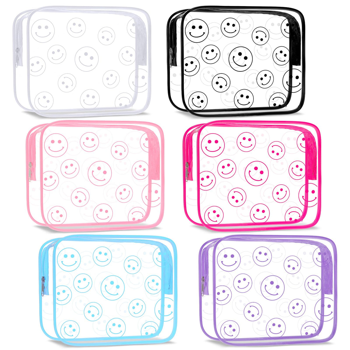 Cunno 6 Pcs Makeup Bags Gifts for Women Preppy Boho Smile Face Flamingo Clear Makeup Bags Cosmetic Transparent PVC Travel Toiletry Organizer for Birthday Party Favor(Smile Style) - thewildfolk Cunno 6 Pcs Makeup Bags Gifts for Women Preppy Boho Smile Face Flamingo Clear Makeup Bags Cosmetic Transparent PVC Travel Toiletry Organizer for Birthday Party Favor(Smile Style)