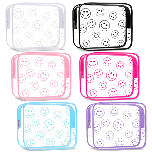 Cunno 6 Pcs Makeup Bags Gifts for Women Preppy Boho Smile Face Flamingo Clear Makeup Bags Cosmetic Transparent PVC Travel Toiletry Organizer for Birthday Party Favor(Smile Style) - thewildfolk Cunno 6 Pcs Makeup Bags Gifts for Women Preppy Boho Smile Face Flamingo Clear Makeup Bags Cosmetic Transparent PVC Travel Toiletry Organizer for Birthday Party Favor(Smile Style)