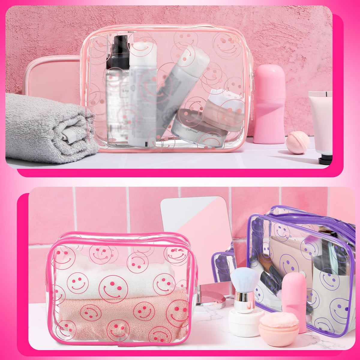 Cunno 6 Pcs Makeup Bags Gifts for Women Preppy Boho Smile Face Flamingo Clear Makeup Bags Cosmetic Transparent PVC Travel Toiletry Organizer for Birthday Party Favor(Smile Style) - thewildfolk Cunno 6 Pcs Makeup Bags Gifts for Women Preppy Boho Smile Face Flamingo Clear Makeup Bags Cosmetic Transparent PVC Travel Toiletry Organizer for Birthday Party Favor(Smile Style)