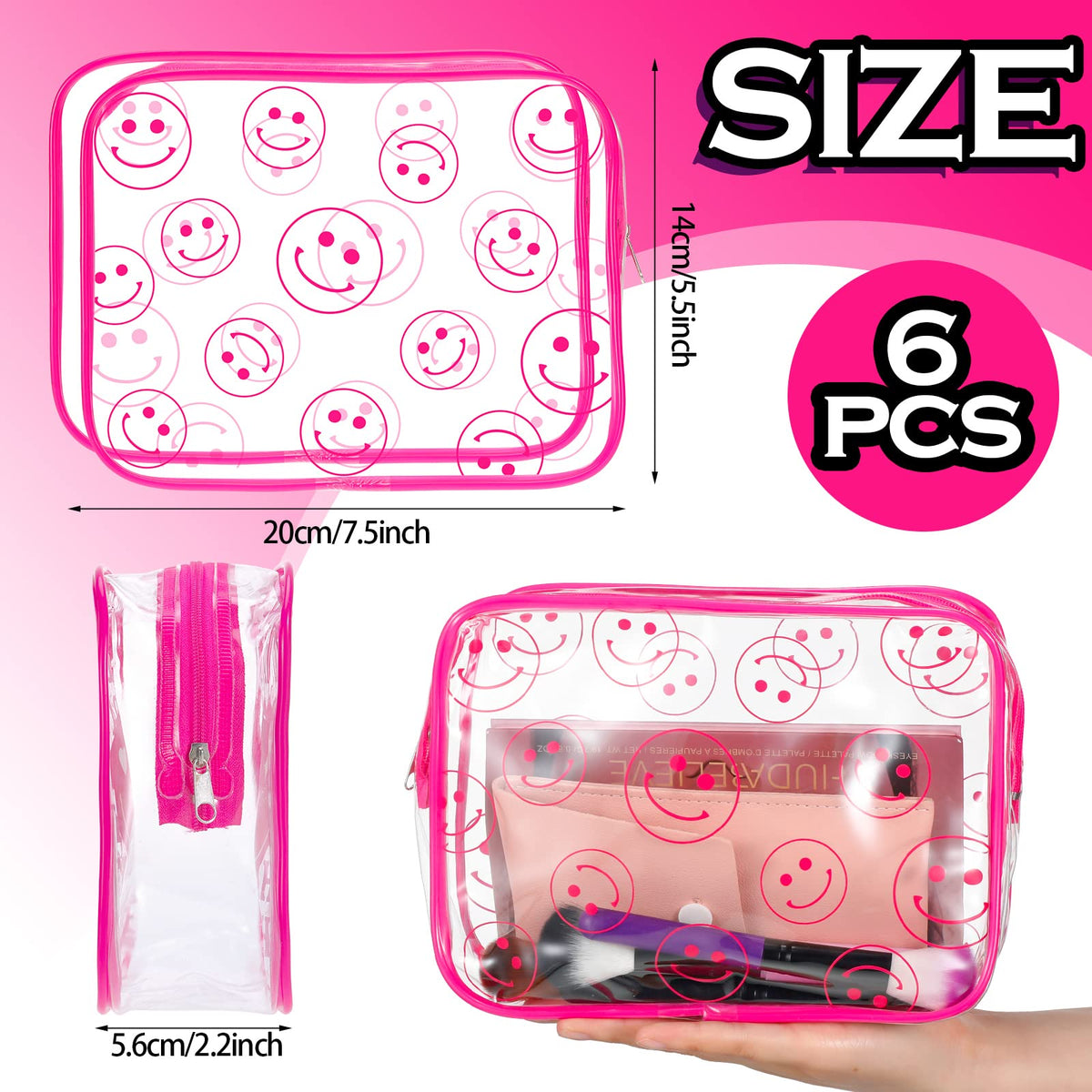 Cunno 6 Pcs Makeup Bags Gifts for Women Preppy Boho Smile Face Flamingo Clear Makeup Bags Cosmetic Transparent PVC Travel Toiletry Organizer for Birthday Party Favor(Smile Style) - thewildfolk Cunno 6 Pcs Makeup Bags Gifts for Women Preppy Boho Smile Face Flamingo Clear Makeup Bags Cosmetic Transparent PVC Travel Toiletry Organizer for Birthday Party Favor(Smile Style)
