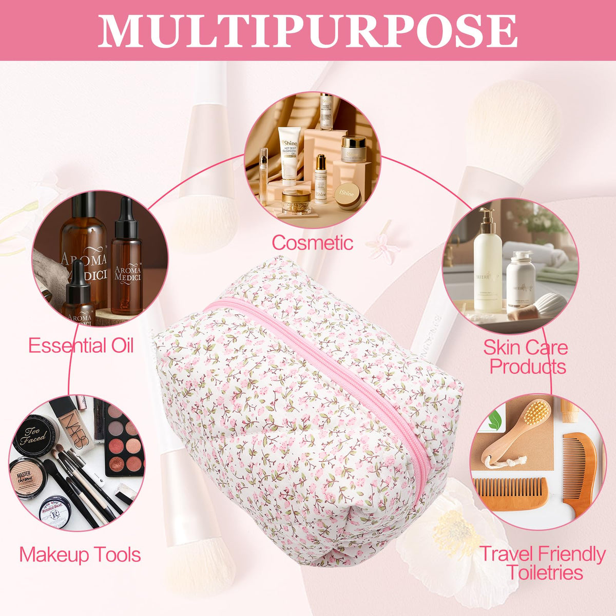 dark swan Cotton Quilted Makeup Bag, Cute Pouch Toiletry Bag Cosmetic Bag Quilted Floral Organizer Bag Travel Coquette Aesthetic Portable Storage Zipper Purse for Women (Pink) - thewildfolk dark swan Cotton Quilted Makeup Bag, Cute Pouch Toiletry Bag Cosmetic Bag Quilted Floral Organizer Bag Travel Coquette Aesthetic Portable Storage Zipper Purse for Women (Pink)