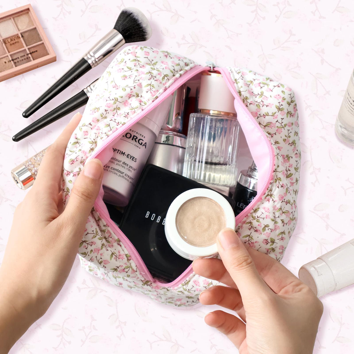 dark swan Cotton Quilted Makeup Bag, Cute Pouch Toiletry Bag Cosmetic Bag Quilted Floral Organizer Bag Travel Coquette Aesthetic Portable Storage Zipper Purse for Women (Pink) - thewildfolk dark swan Cotton Quilted Makeup Bag, Cute Pouch Toiletry Bag Cosmetic Bag Quilted Floral Organizer Bag Travel Coquette Aesthetic Portable Storage Zipper Purse for Women (Pink)