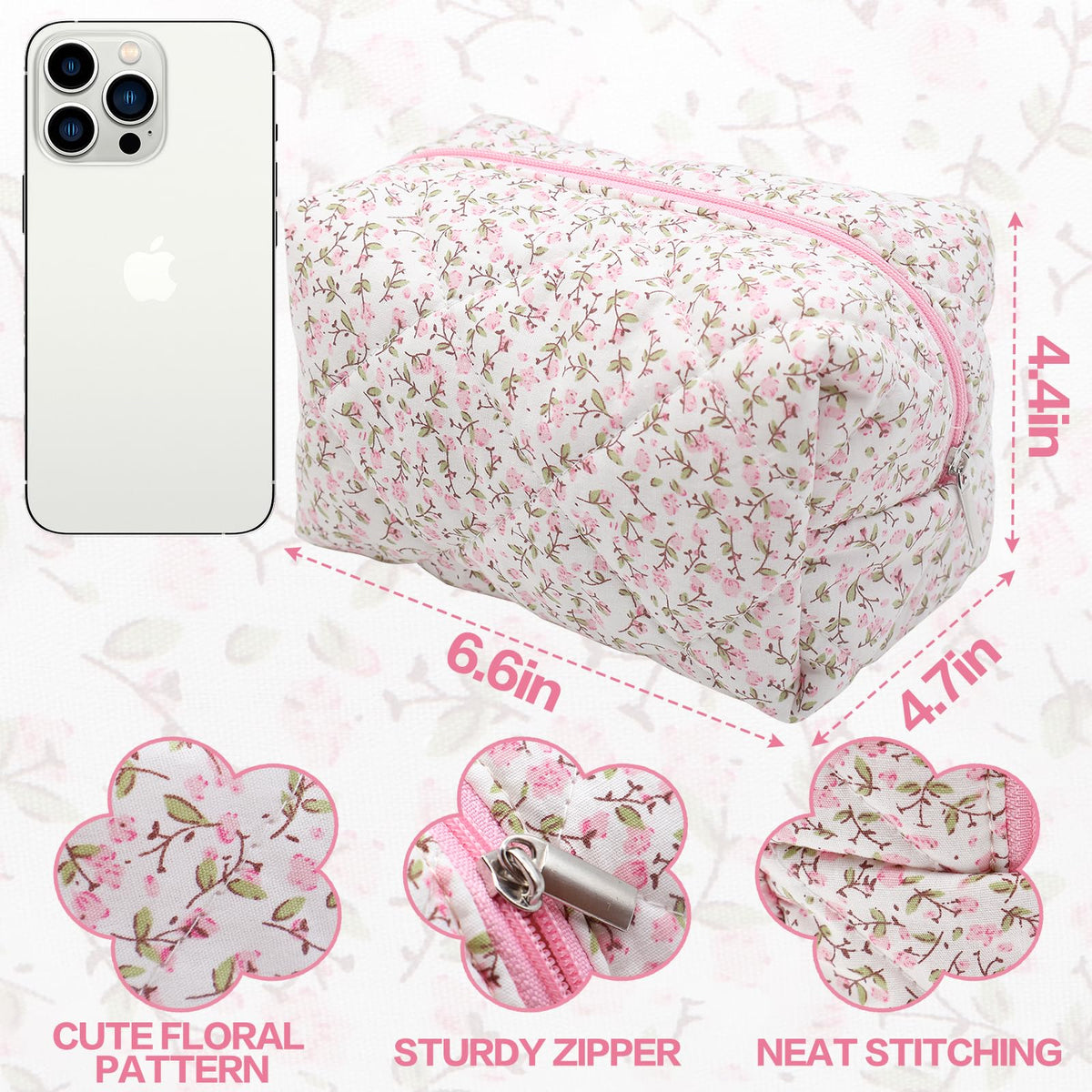 dark swan Cotton Quilted Makeup Bag, Cute Pouch Toiletry Bag Cosmetic Bag Quilted Floral Organizer Bag Travel Coquette Aesthetic Portable Storage Zipper Purse for Women (Pink) - thewildfolk dark swan Cotton Quilted Makeup Bag, Cute Pouch Toiletry Bag Cosmetic Bag Quilted Floral Organizer Bag Travel Coquette Aesthetic Portable Storage Zipper Purse for Women (Pink)