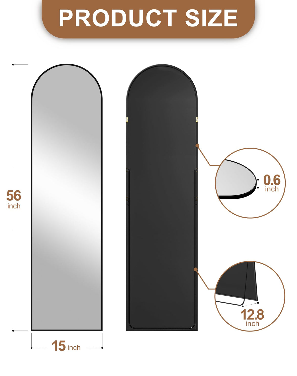 Delma Arched Full Length Mirror with Stand, Black Floor Mirror - thewildfolk Delma Arched Full Length Mirror with Stand, Black Floor Mirror