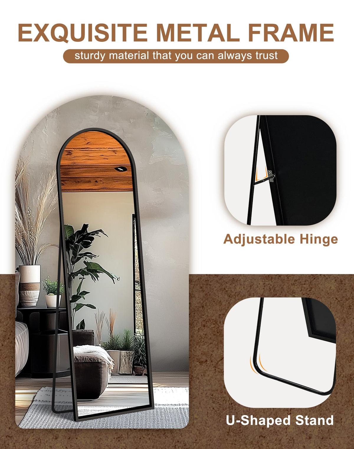 Delma Arched Full Length Mirror with Stand, Black Floor Mirror - thewildfolk Delma Arched Full Length Mirror with Stand, Black Floor Mirror