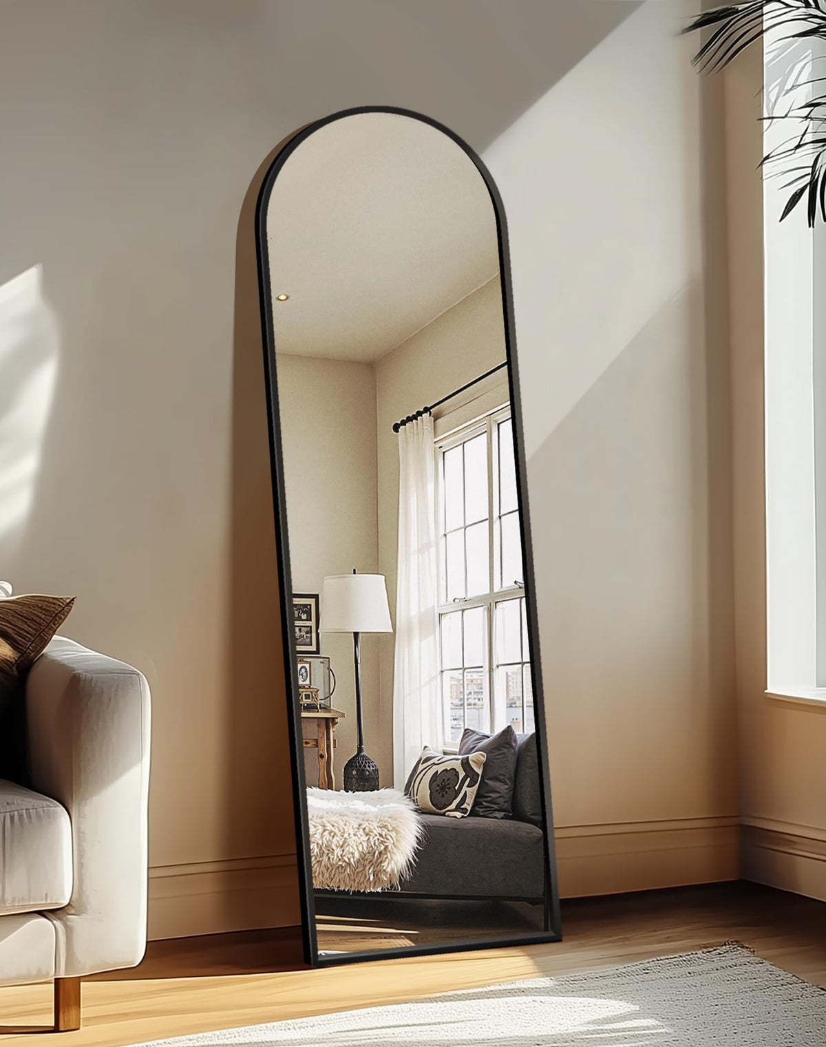 Delma Arched Full Length Mirror with Stand, Black Floor Mirror - thewildfolk Delma Arched Full Length Mirror with Stand, Black Floor Mirror