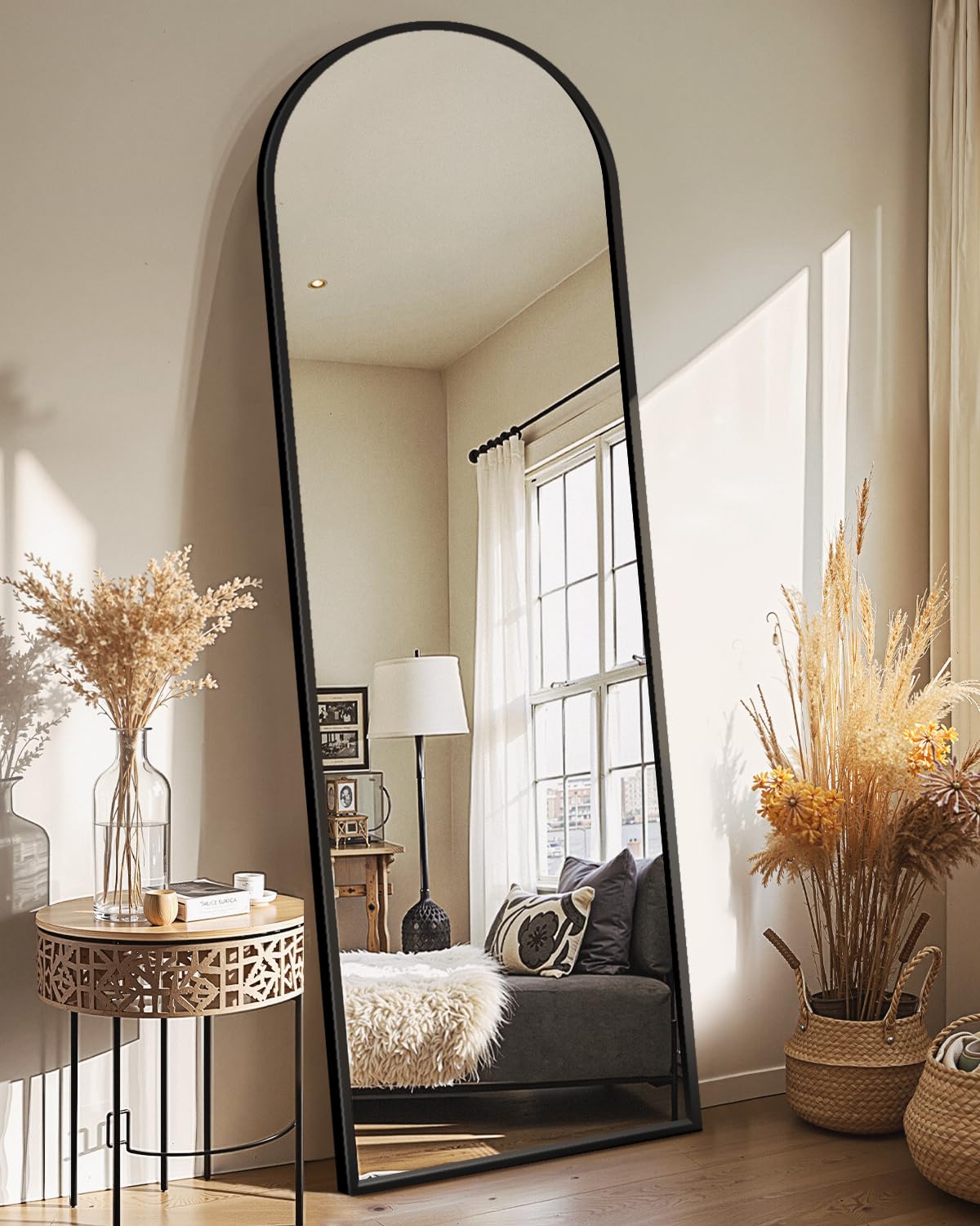 Delma Arched Full Length Mirror with Stand, Black Floor Mirror - thewildfolk Delma Arched Full Length Mirror with Stand, Black Floor Mirror