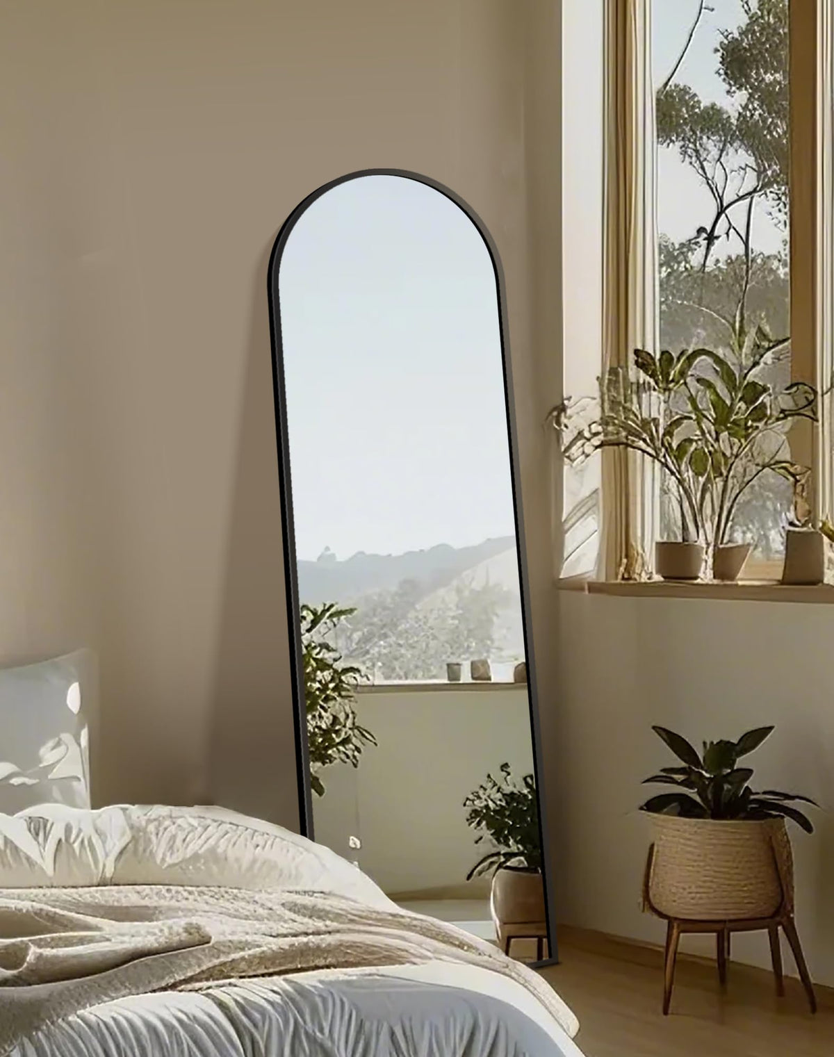 Delma Arched Full Length Mirror with Stand, Black Floor Mirror - thewildfolk Delma Arched Full Length Mirror with Stand, Black Floor Mirror