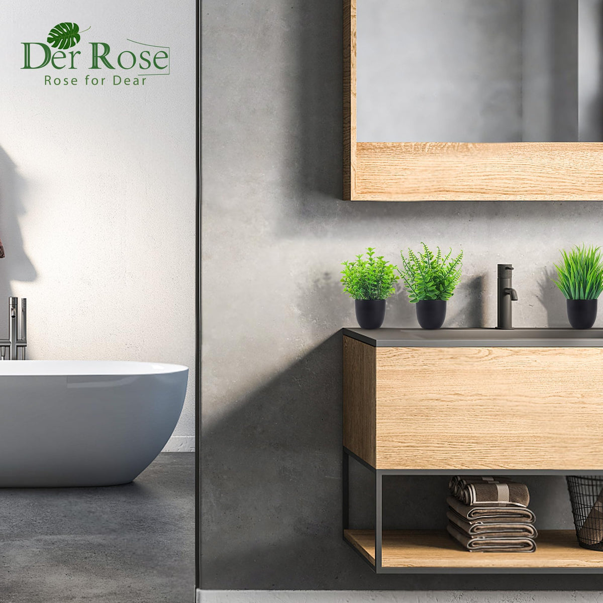 Der Rose 4 Pack Small Fake Plants in Black Pots, Bathroom Office Decor - thewildfolk Der Rose 4 Pack Small Fake Plants in Black Pots, Bathroom Office Decor