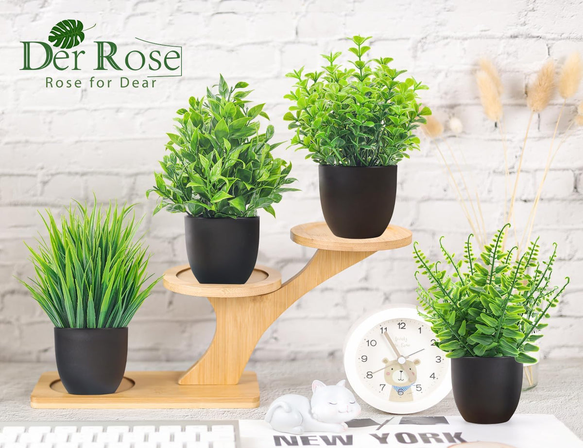 Der Rose 4 Pack Small Fake Plants in Black Pots, Bathroom Office Decor - thewildfolk Der Rose 4 Pack Small Fake Plants in Black Pots, Bathroom Office Decor