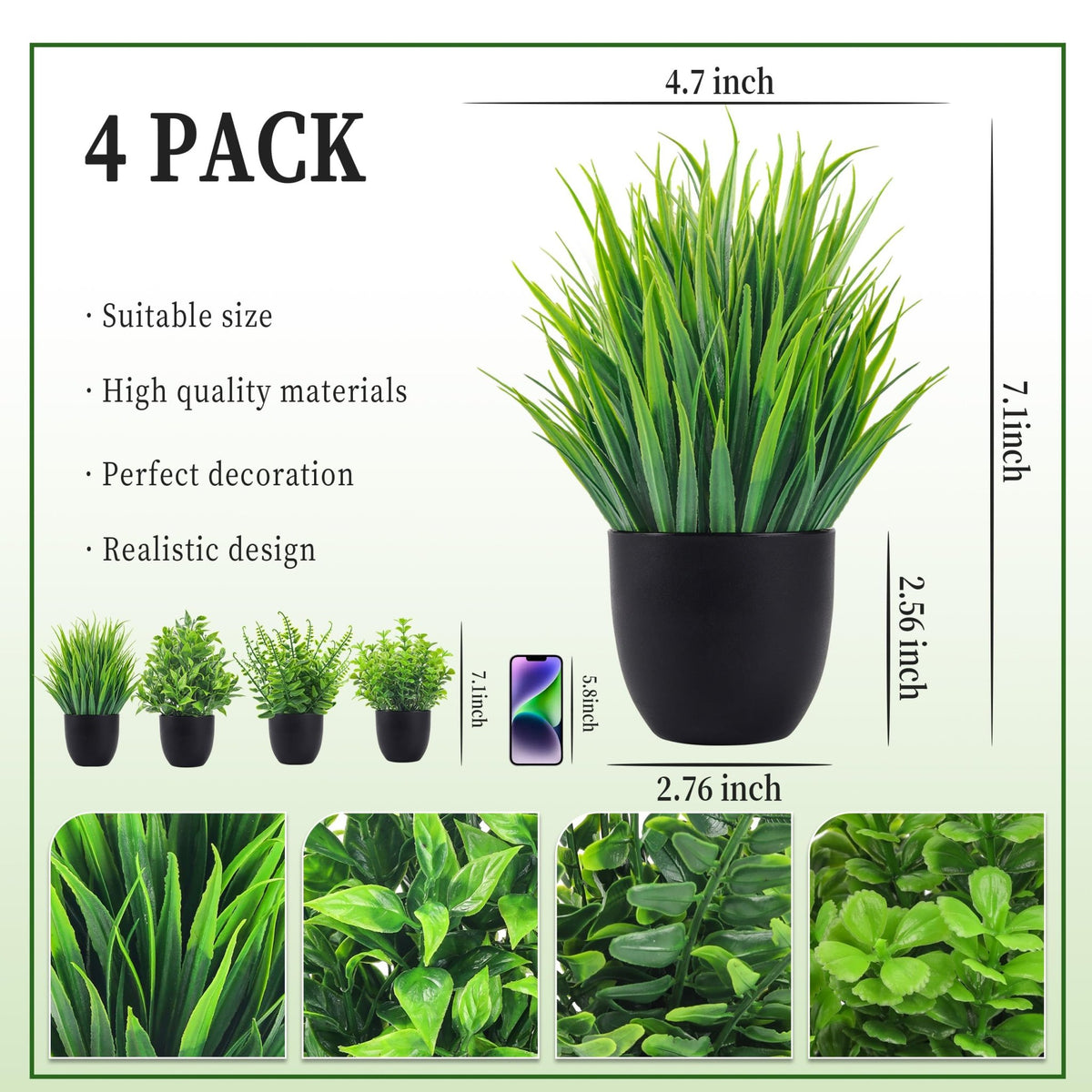 Der Rose 4 Pack Small Fake Plants in Black Pots, Bathroom Office Decor - thewildfolk Der Rose 4 Pack Small Fake Plants in Black Pots, Bathroom Office Decor