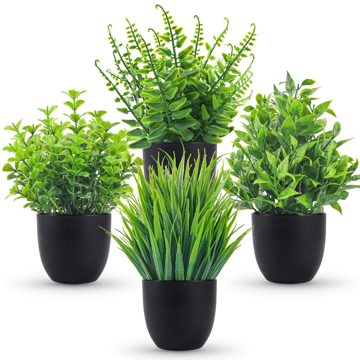 Der Rose 4 Pack Small Fake Plants in Black Pots, Bathroom Office Decor - thewildfolk Der Rose 4 Pack Small Fake Plants in Black Pots, Bathroom Office Decor