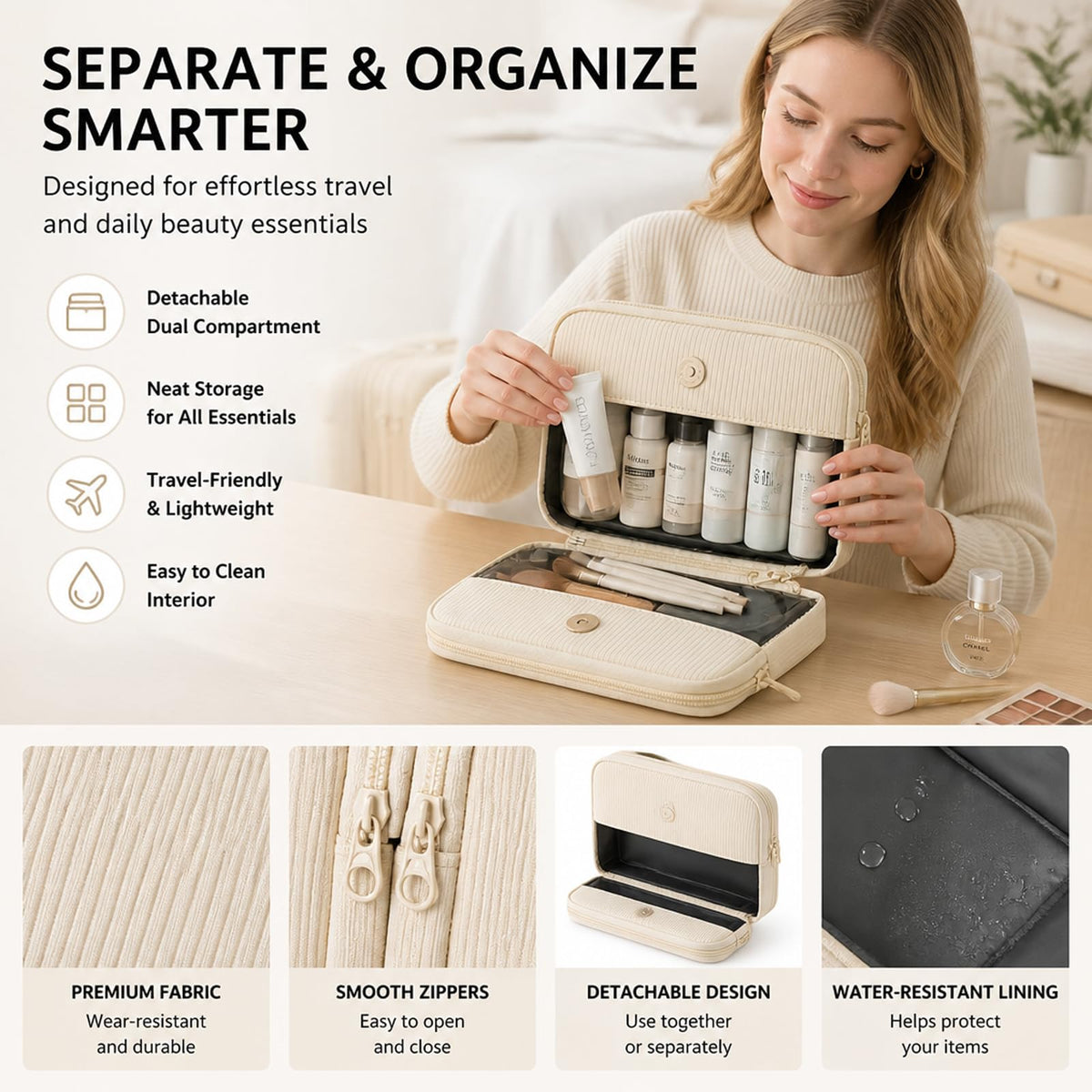 Detachable Travel Makeup Bag,2-in-1 Lay-Flat Cosmetic Organizer Women - thewildfolk Detachable Travel Makeup Bag,2-in-1 Lay-Flat Cosmetic Organizer Women