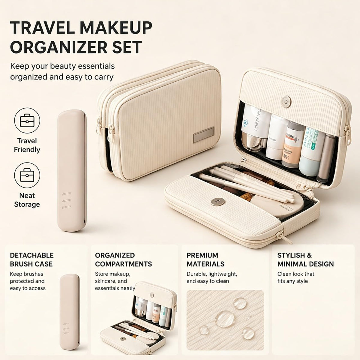 Detachable Travel Makeup Bag,2-in-1 Lay-Flat Cosmetic Organizer Women - thewildfolk Detachable Travel Makeup Bag,2-in-1 Lay-Flat Cosmetic Organizer Women