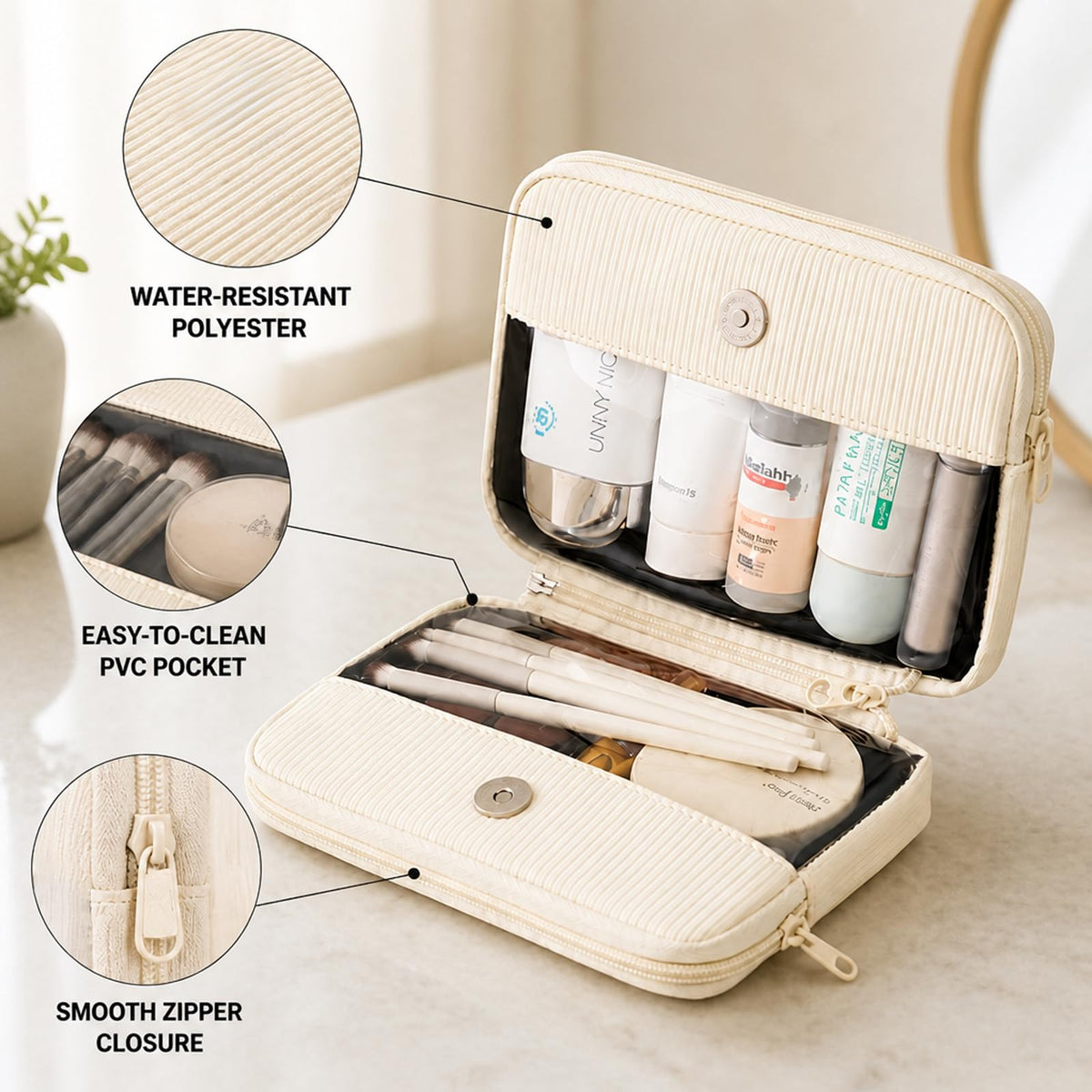 Detachable Travel Makeup Bag,2-in-1 Lay-Flat Cosmetic Organizer Women - thewildfolk Detachable Travel Makeup Bag,2-in-1 Lay-Flat Cosmetic Organizer Women