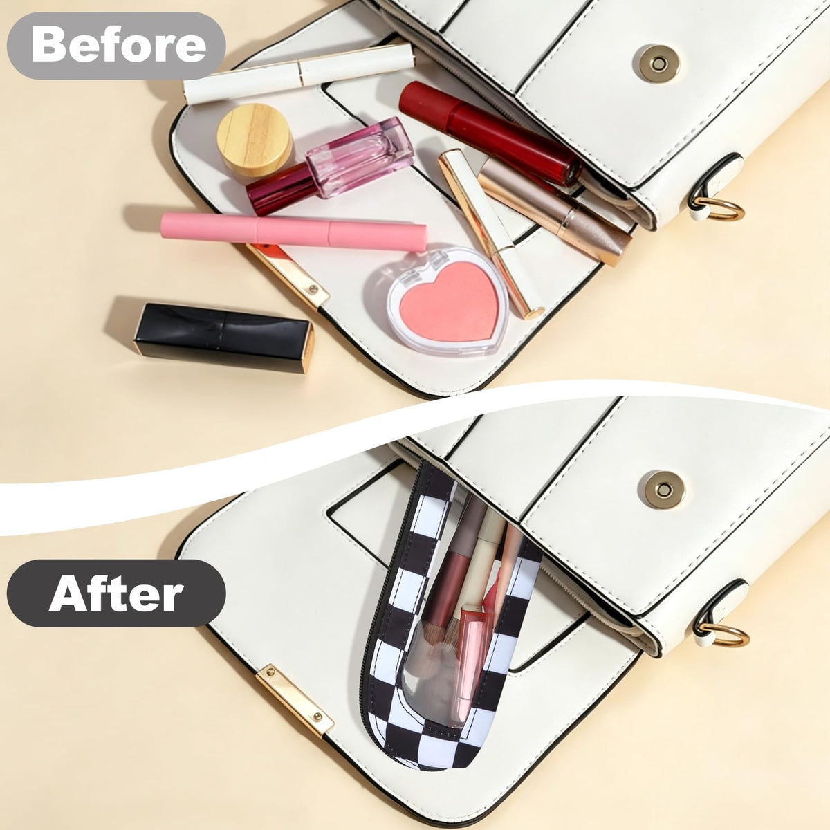 DOB SECHS Small Clear Makeup Bag for Purse Mini Checkered Brush Pouch for Travel Nylon Travel Cosmetic Organizer Pouches Holder Pencil Bag with Zipper Double Sided Clear Make-up Bags - thewildfolk DOB SECHS Small Clear Makeup Bag for Purse Mini Checkered Brush Pouch for Travel Nylon Travel Cosmetic Organizer Pouches Holder Pencil Bag with Zipper Double Sided Clear Make-up Bags